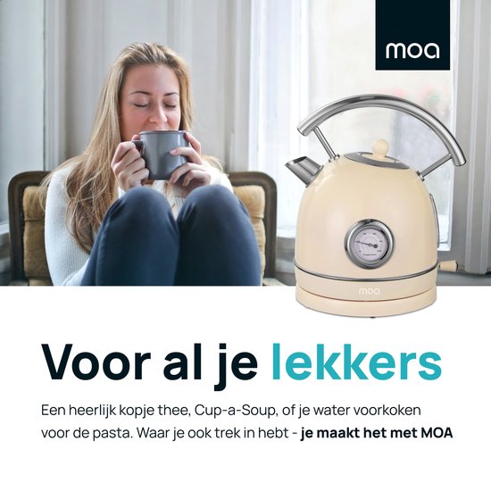 MOA Kettle Retro - 1,8 litre - Bouilloire électrique - Filtre anti-calcaire - sans BPA - acier inoxydable - 2200W - Crème