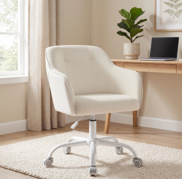 Chaise de bureau Ochama Sherpa en tissu - Beige cappuccino - Hauteur réglable de 78 à 88 cm