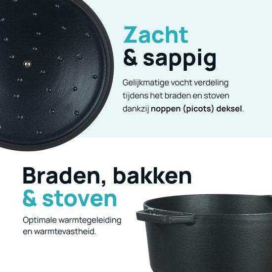 MOA Casserole - Fonte - Capacité 5,7 litres - 26CM - Ronde - Toutes sources de chaleur - Egalement pour induction - Poids 5,8 kg - Noire - C26B