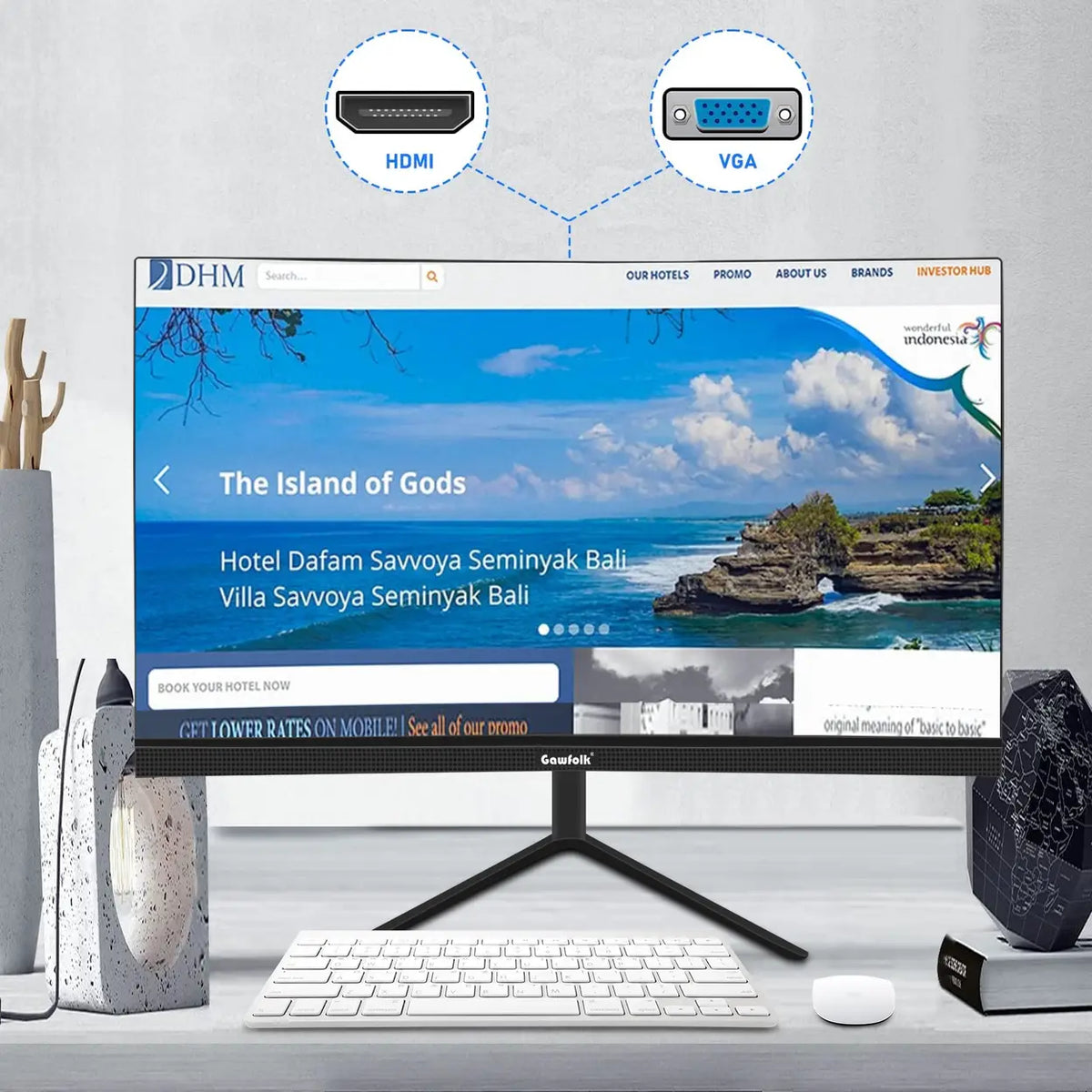 Écran incurvé Gawfolk GF220C - 22 pouces - Full HD 1920 x 1080 - 75 Hz - dalle VA - HDMI et VGA - Noir