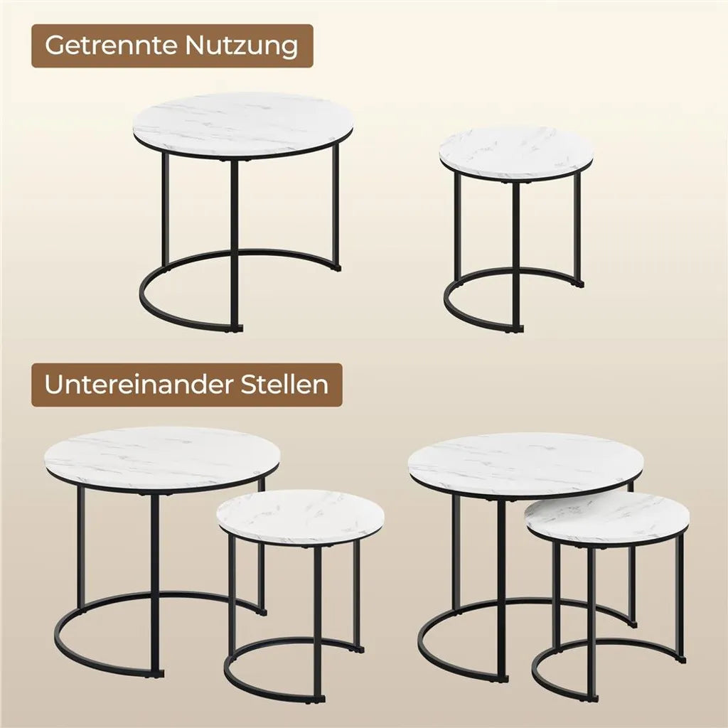 Yaheetech Lot de 2 tables basses – Blanc – Rondes – Ø 60 x 50,5 cm et Ø 40 x 41,5 cm