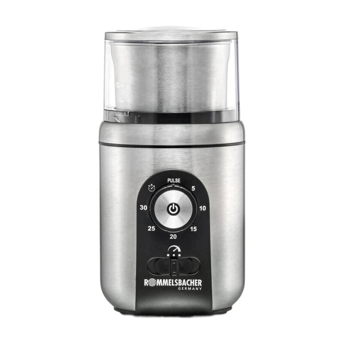 Moulin à café et à épices Rommelsbacher EGK 250 - Acier inoxydable - 200 W - 2 récipients de broyage - Fonction pulse - 10,5 x 11,5 x 20,2 cm