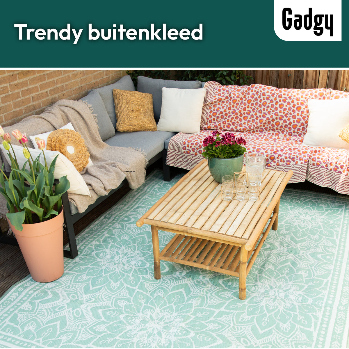 Tapis d'extérieur Gadgy XXL - Tapis d'extérieur 270x200 cm - Tapis de jardin double face - Tapis de pique-nique vert blanc - Tapis d'extérieur