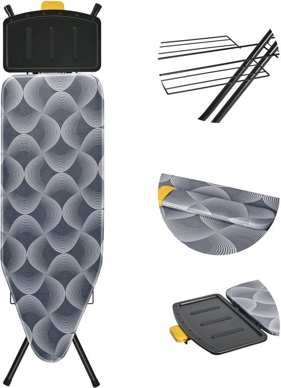 STAUS&BACH Ironiq Pro - Table à repasser pour centrale vapeur - Comprend une planche pliante et un support pliant - 76 - 96 cm réglable en hauteur - Avec support pour centrale vapeur fer à vapeur - 122 x 43,5 cm