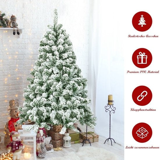 Coast Snow -Arbre de Noël couvert avec support en métal et 630 aiguilles pointues en PVC 180 cm