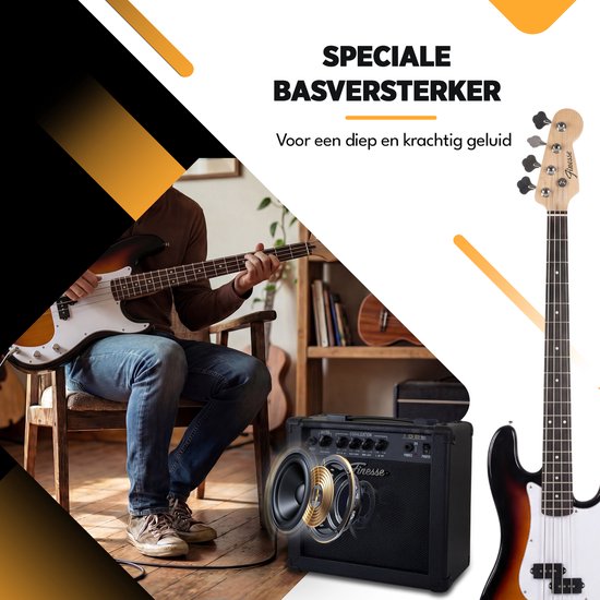 Guitare basse électrique Finesse avec ampli - Kit de démarrage - Adultes - Enfants - Sunburst