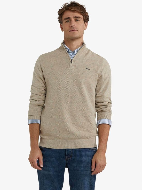 McGregor Half Zip Sweater Merino Wool Structure Sand - Taille S - Hommes - Pulls
