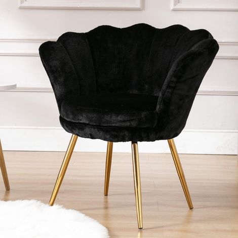 Fauteuil d'appoint Wahson en velours - Fauteuil moderne de coiffure avec dossier en forme de pétales de fleur - Noir