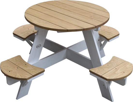 Table de pique-nique ronde AXI Ufo pour 4 enfants, marron/blanc - Table de pique-nique en bois - 120 x 120 x 56 cm