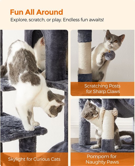Arbre à chat - Arbre à chat avec hamac - Arbre à chat 143 cm - gris fumé