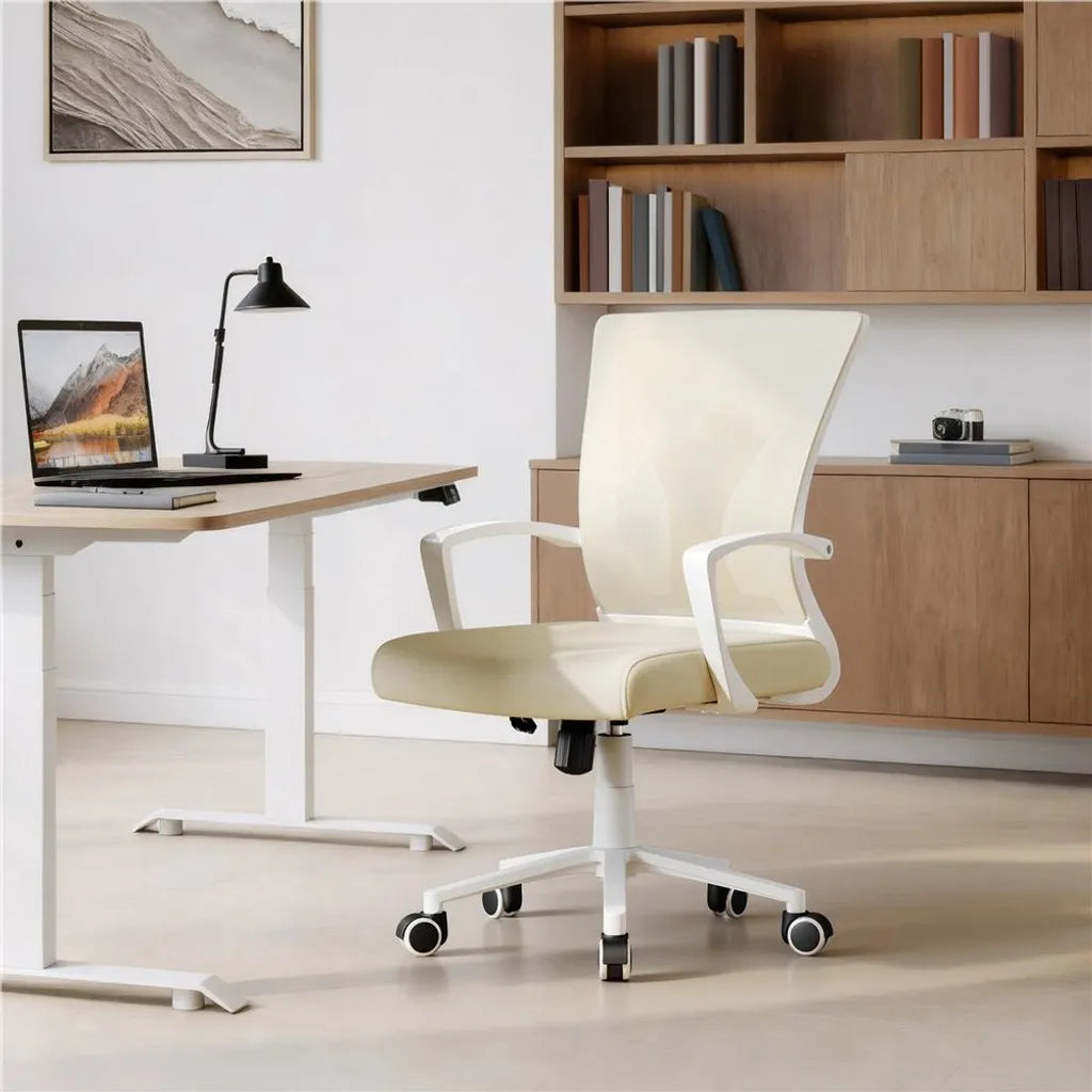 Chaise de bureau ergonomique Yaheetech 60 x 60 x 91-100,5 cm - Beige - Chaise pivotante réglable avec dossier en maille