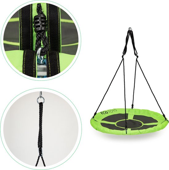 Balançoire à litière Jouet d'extérieur 100 cm vert - Balançoire pendulaire - Balançoire nid - Balançoire ronde - Nid de brebis - Charge 100 kg - Pour enfants et adultes