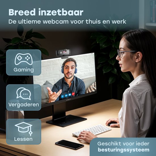 Audyn Webcam - 5MP - 2K Full HD - avec microphone - pour PC - avec housse et support - Caméra de streaming - Webcams