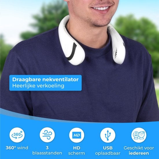 Nuvance - Ventilateur de nuque - Ventilateur de nuque - 3 niveaux - Ventilateur de nuque rechargeable - Ventilateur de visage - Ventilateur de nuque