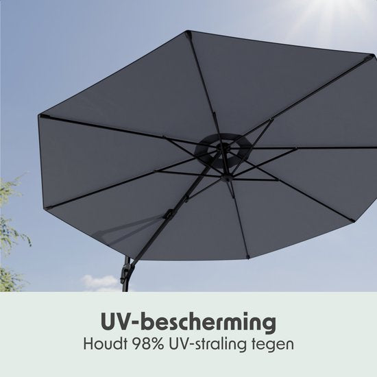 LifeGoods Parasol flottant - 6 pieds - Rotation 360° - Rond Ø300 cm - Housse de protection incluse - Anthracite