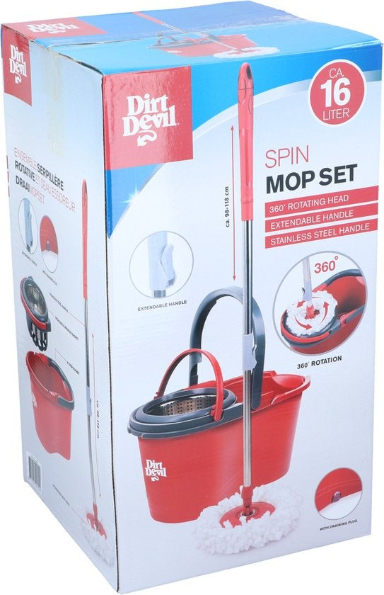 Dirt Devil Système de nettoyage avec essoreuse - 16 L - 17⌀ x 98 - 118 CM - Rouge