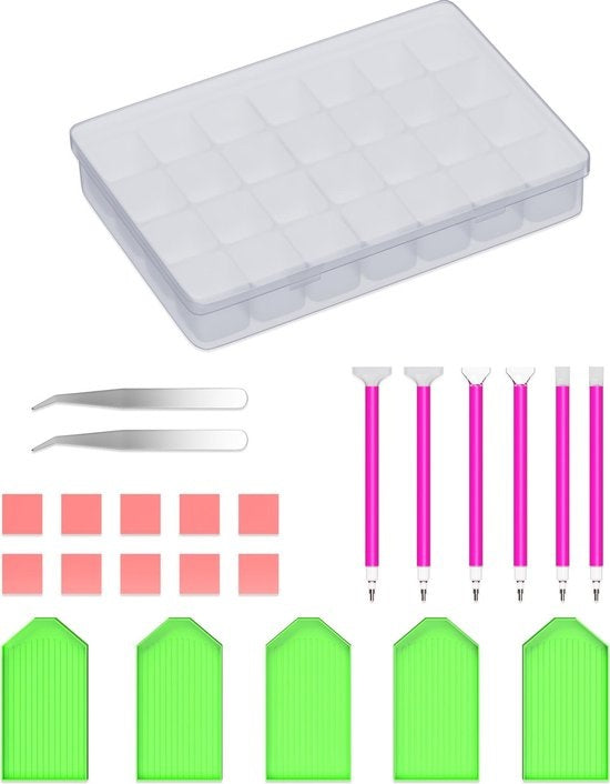 Rubye® Diamond Painting Accessories Package - Storage Box - Diamond Painting Adults - Pens - Wax - Shakers - Tweezers - Etui - Starter Pack