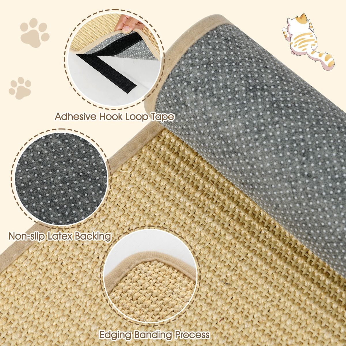 Lot de tapis Coast pour crabes - sisal - autocollants - 80 x 50 cm - naturel