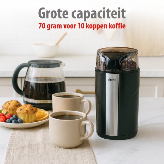 Moulin à café électrique Alpina 200 W - Moulin à café pour 70 g de grains de café - Moulin à grains avec lames en acier inoxydable - Moulin avec verrou de sécurité - Noir
