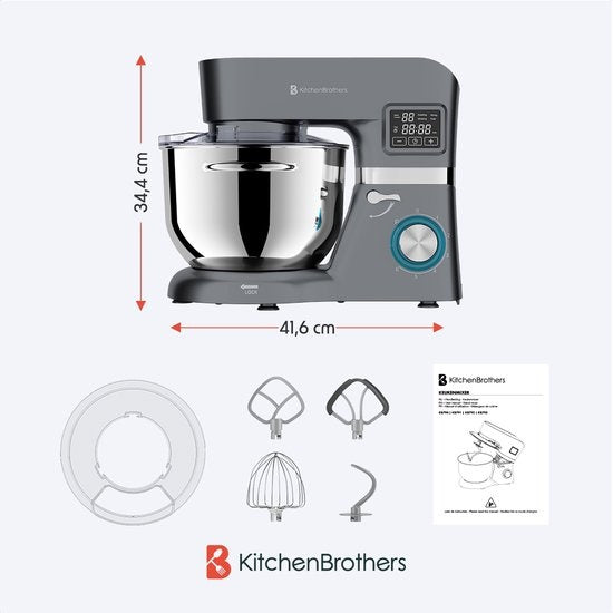 KitchenBrothers Robot de cuisine - Affichage et minuterie - Robot de cuisine - 6L - 1400W - Anthracite
