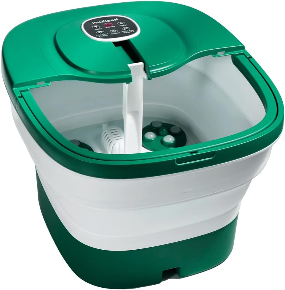 Bain de pieds pliable HealXuri avec chauffage, bulles et rouleaux de massage électriques - 43,18 x 35,56 x 15,24 cm
