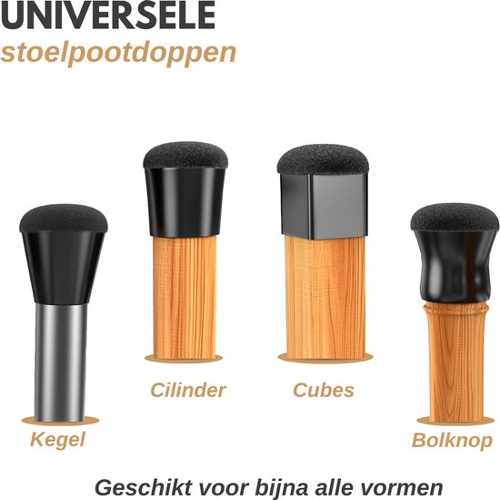 Vaive Protège-jambes de chaise rond avec feutre - 24 pièces - Protège-jambes de chaise Ø24-30 mm - Protection du sol pour les chaises - Noir