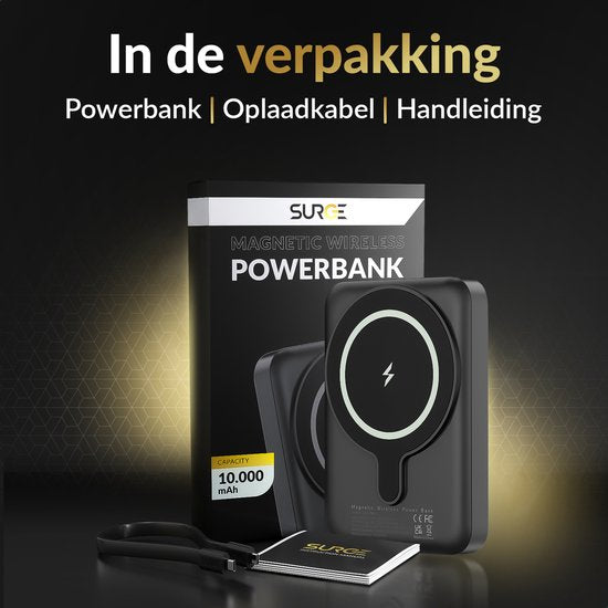 Surge Wireless Powerbank 10000mAh - compatible Magsafe - Chargeur rapide 22,5W - Convient à l'iPhone 12, 13, 14, 15, 16