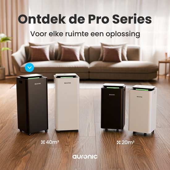 Déshumidificateur et purificateur d'air Auronic - Série Pro - 20L par jour - Fonction Lavage-Séchage - Chambre à coucher, salle de bain et salon - Déshumidificateur pour la maison - Noir