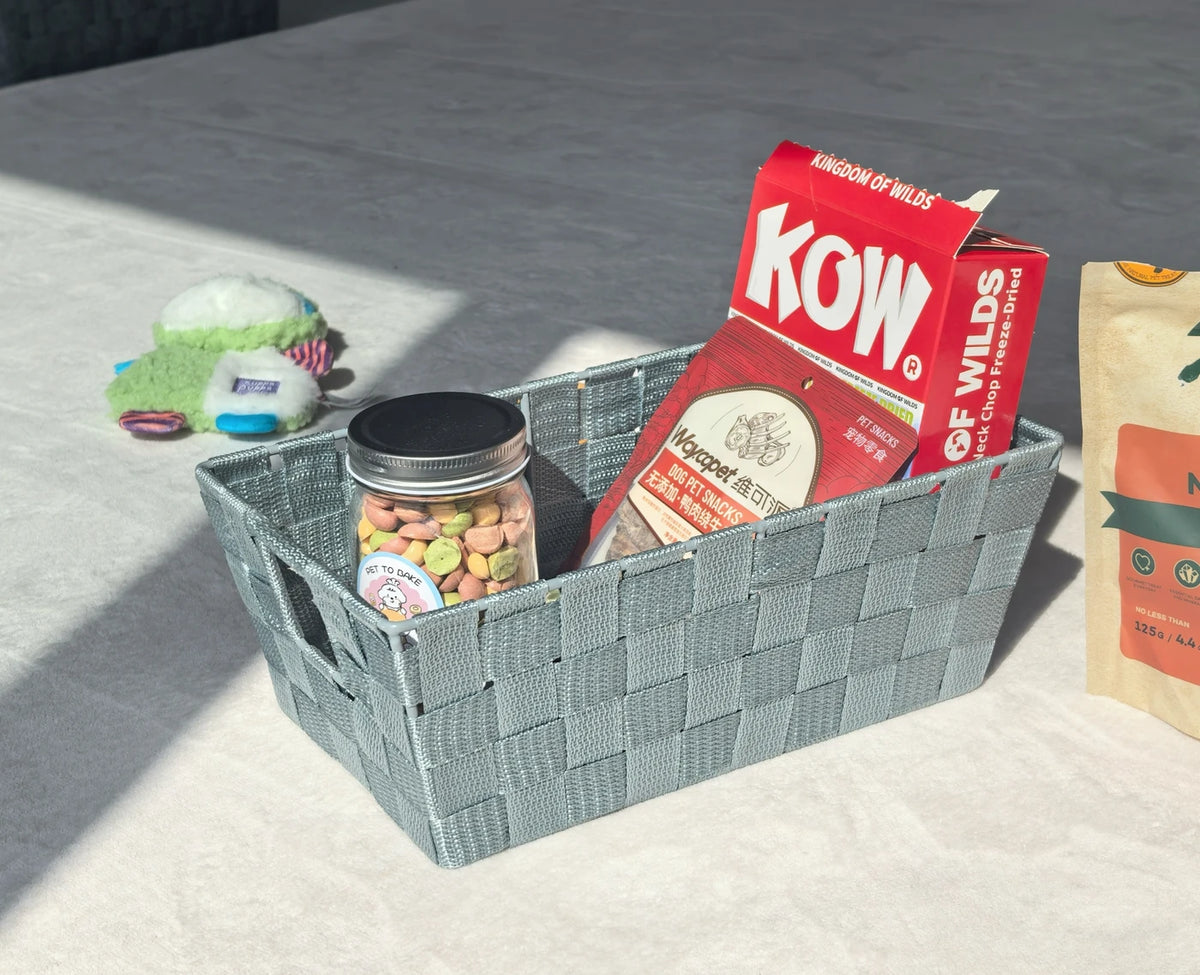 Lot de 3 paniers de rangement Kevahome - Lanières tressées en PP - Modèle sac de transport - Bleu foncé - 30,5 x 16,5 x 11,5 cm