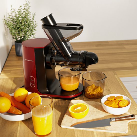 KitchenBrothers Slowjuicer - Presse-agrumes - Presse-légumes et fruits - Alimentation 43 mm et 60 mm - 400 ml - Rouge