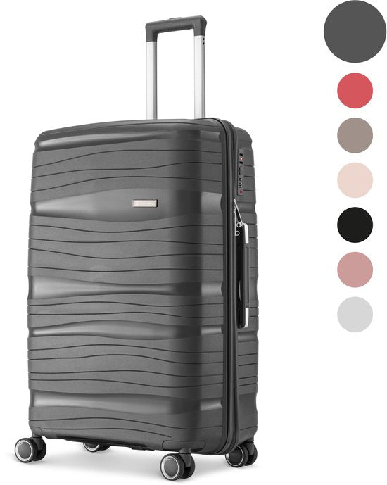 SKYCASES Travelin' Charm - 28-inch Large Travel Suitcase - Number Lock - 41x24x69 cm - 98L - Lightweight, Waterproof & Durable - Black