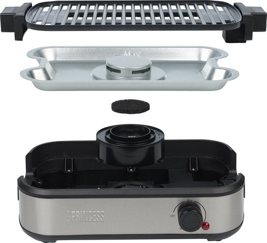Princess Table Chef Purify - 103215 - Barbecue de table - 35 x 21 cm - Gril de table et barbecue avec système de filtration d'air - Aspiration intégrée - Jusqu'à 260 degrés - Sans PFAS - 1 800 W