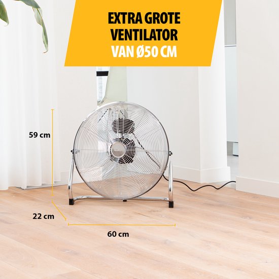Ventilateur de sol métallique Tristar 50 cm – 3 vitesses – Ventilateur de type « box » – Orientable à 130° – Débit d'air puissant – VE-5885