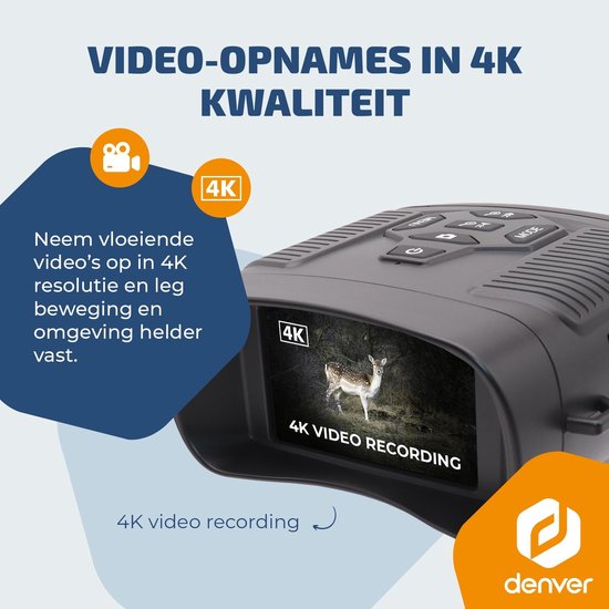Caméra Denver Nightvision - Jumelles - Vision nocturne avec infrarouge - Enregistrement photo et vidéo (4K) - Batterie 4000mAh - NVI492
