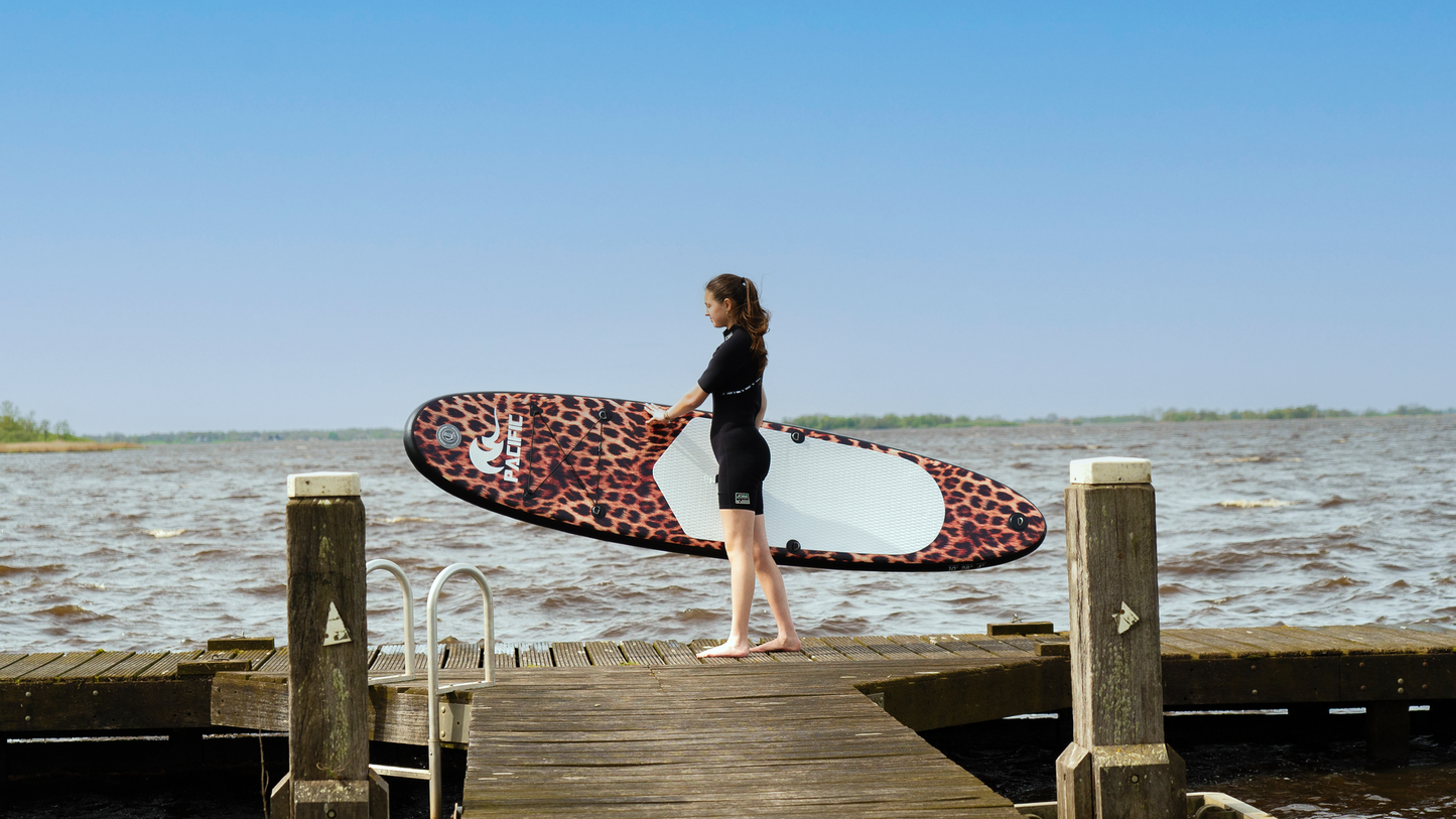 Planche Paddle à pagaie gonflable Pacific Special, Edition Sup Board, 305 cm, max 100 kg, set inclus, Léopard