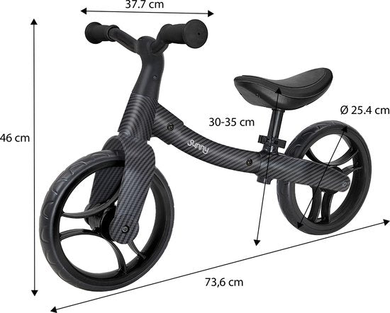 Sunny Balance Bike 3000 - Vélo d'équilibre en métal - À partir de 2 ans - Selle réglable - Aspect fibre de carbone