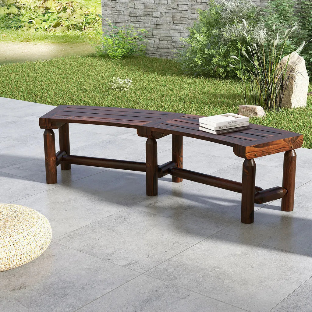 Coast Garden Bench 2-3 People - Curved - Wood - Weatherproof - Reinforced - 139 x 36 x 41 cm - Brown