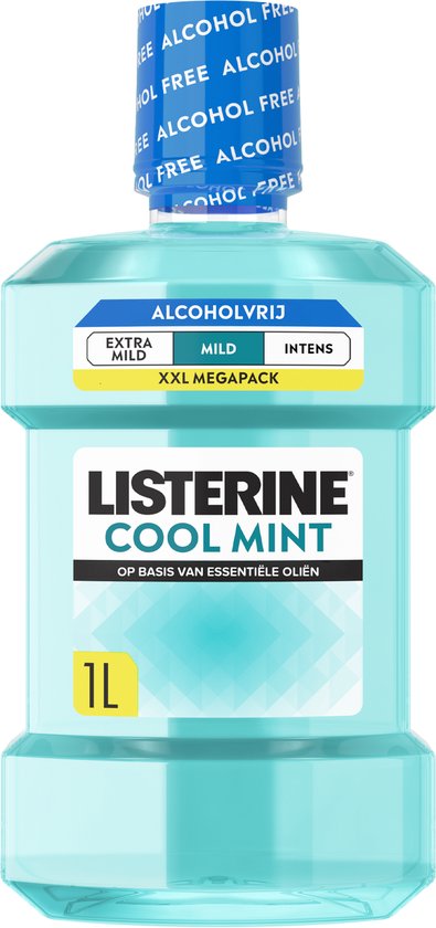 Bain de bouche Listerine Cool Mint Mild, aux huiles essentielles, contre la mauvaise haleine et la plaque dentaire, au goût de menthe doux, 1 L