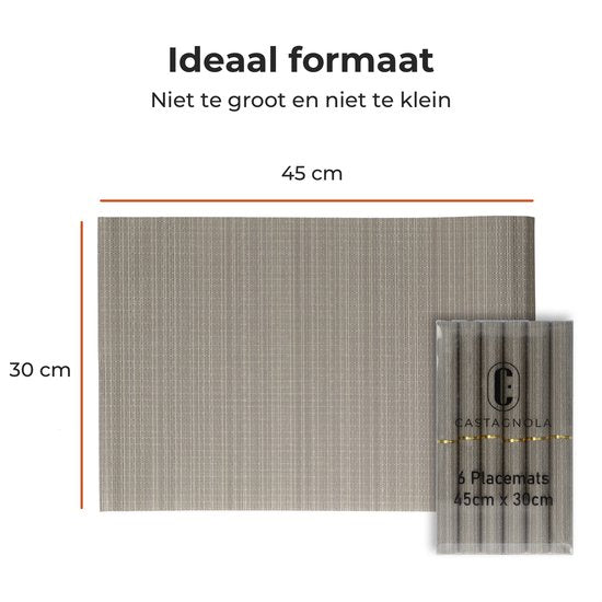 Sets de table Castagnola - Sets de table en plastique - Sous-verre - Sets de table en plastique et PVC - 6 pièces - 45 x 30 cm - Marron