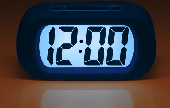 Réveil numérique JAP AP17 - Réveil robuste - Avec fonction snooze et éclairage - Coque de protection en caoutchouc - Bleu