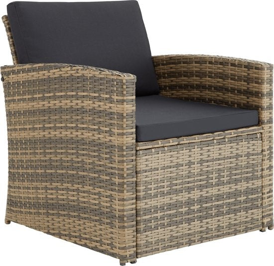 tectake® - Salon en osier set de jardin set de salon Lucca - canapé/2 chaises/table avec plateau en verre - couleur naturelle - 404916 - poly-rattan