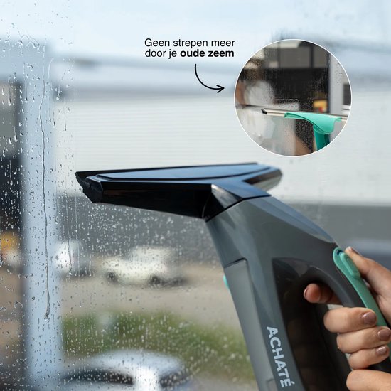 Achaté Essuie-vitre électrique - Aspirateur et lave-vitre - Rechargeable - Avec flacon pulvérisateur et 2 chiffons en microfibre - Nettoyage sans traces - Durée d'utilisation de 40 minutes