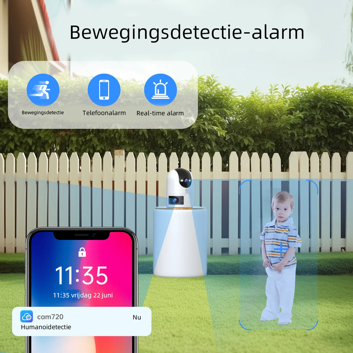 Caméra de sécurité Jooan à double objectif 2K - Wi-Fi avec application - Noire