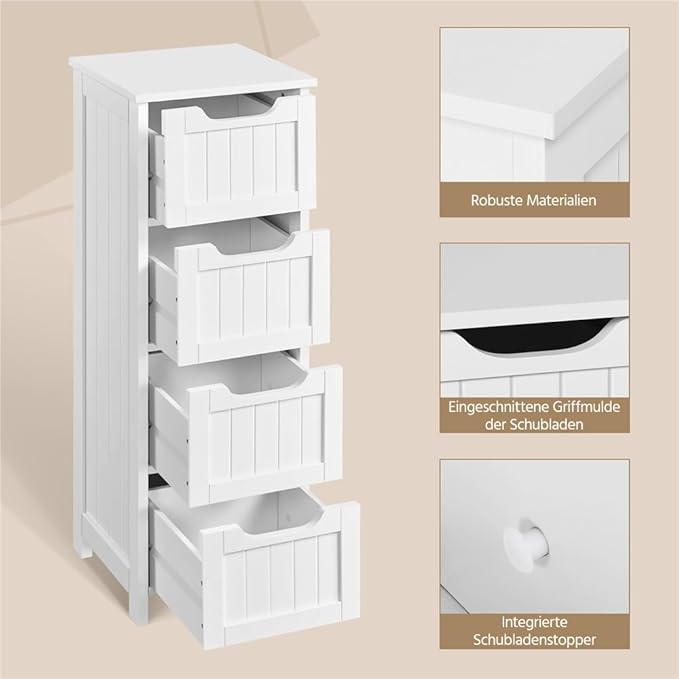 Armoire de salle de bains Yaheetech 30 x 30 x 82 cm - Blanche - Armoire de rangement sur pied à 4 tiroirs