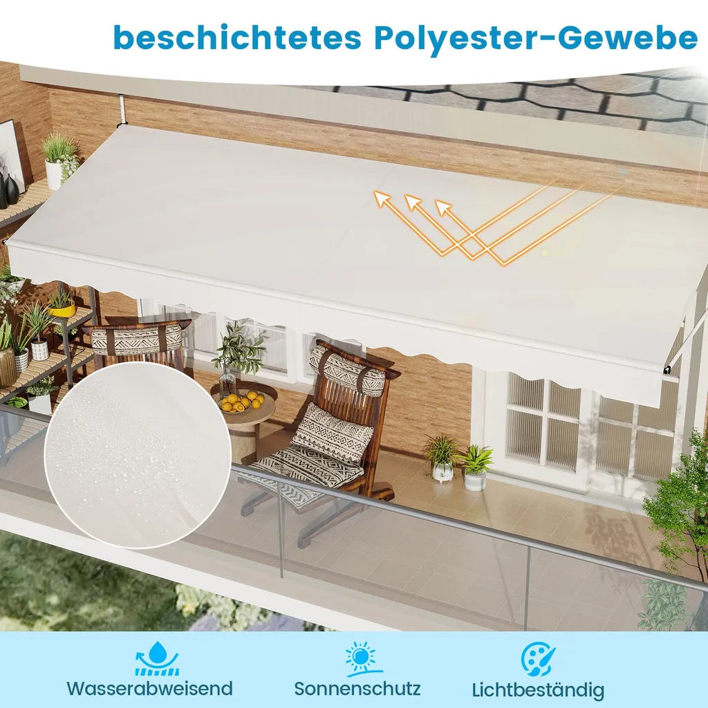 Coast Klemmarkise 400 × 120 cm - Blanc - Store de balcon sans perçage, avec manivelle et hauteur réglable