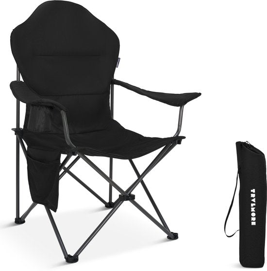 TRVLMORE Chaise de camping XXL - pliable - capacité de charge 160KG - sac de transport inclus - chaise pliante - chaise de pêche - chaise de camping - chaise pliante - noir