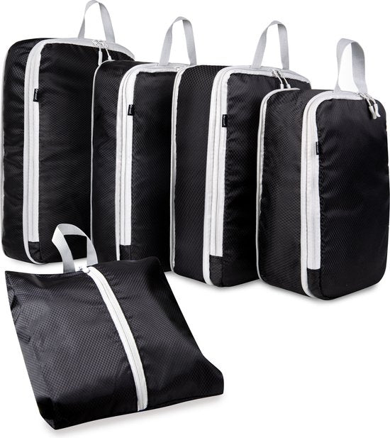 Set de cubes de compression - 5 pièces - Compression Zip - Sac à dos / Bagages / Valise - Noir - Saaf