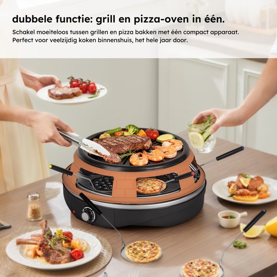 Four à pizza - Gril et four à pizza en un - Pizza Gourmet - Four à pizza - Set Gourmet - Gourmet - Jusqu'à 300°C - Câble extra-long de 2 mètres - Plaque de gril - Saaf