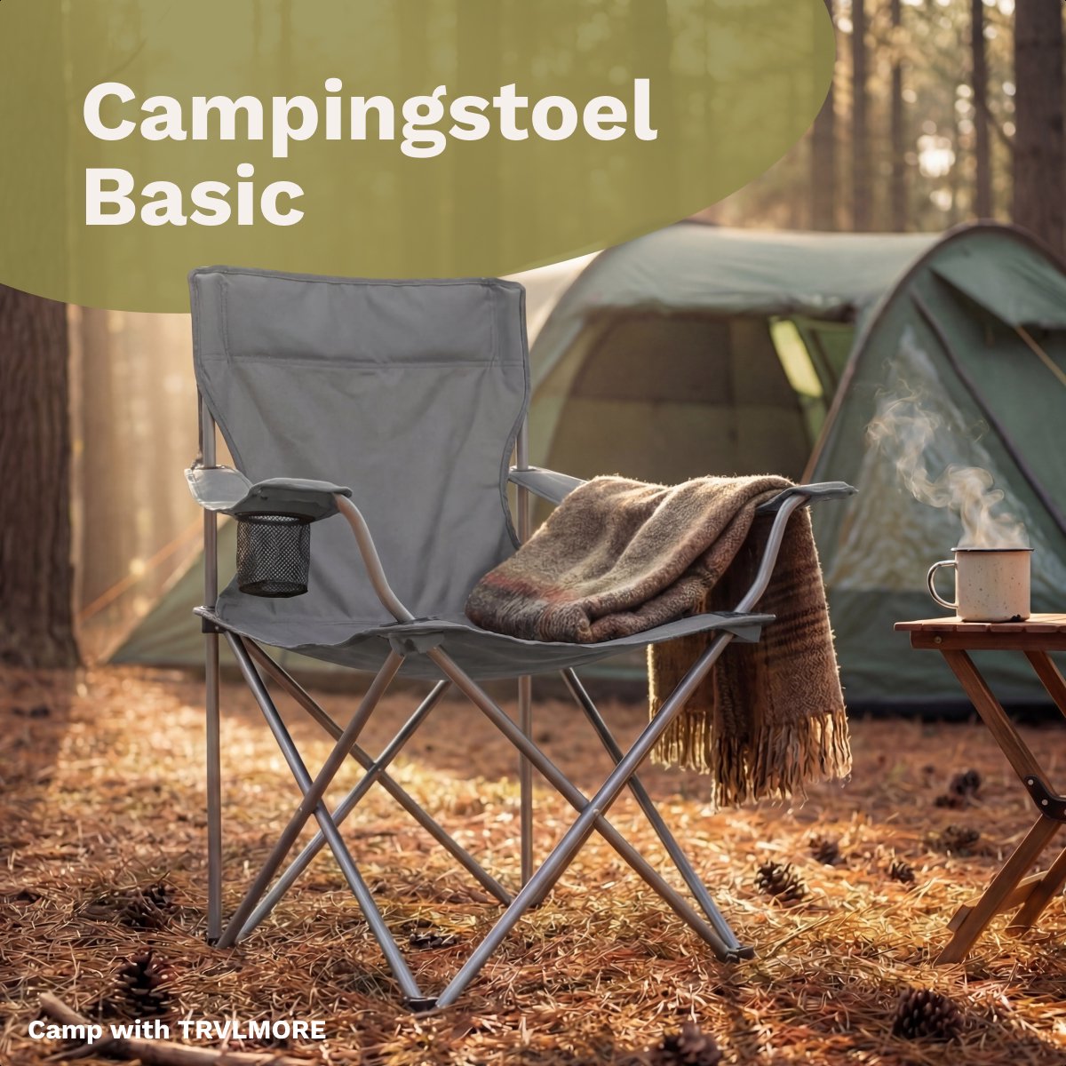 TRVLMORE Chaise de camping - Pliable - Capacité de charge de 120 kg - Sac de transport inclus - Chaise pliante - Chaise de pêche - Chaise de camping - Chaise pliante - Gris