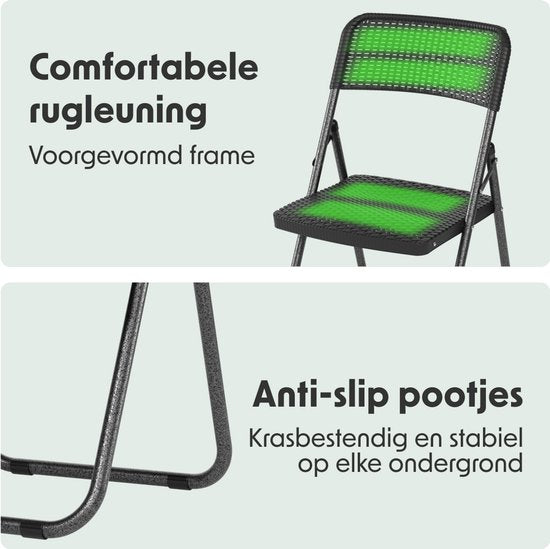 LifeGoods Set de 4 chaises pliantes - Chaises de jardin pliantes - aspect rotin noir - Chaises pliantes - capacité de charge de 200 kg